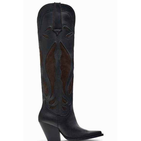 NEW ZARA BLACK BROWN LEATHER SUEDE COWBOY BOOTS SZ 39 8 8.5 - Picture 9 of 16